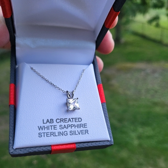 White Sapphire Princess Cut Necklace in Sterling Silver - Picture 2 of 5